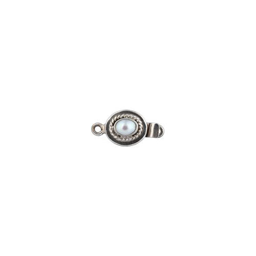 Sterling Silver Oxidized, 22.5mm Width by 9.0mm Length by 11.0mm Height, Pearl Oval Box Clasp. Quantity Per Pack: 1 Pair.