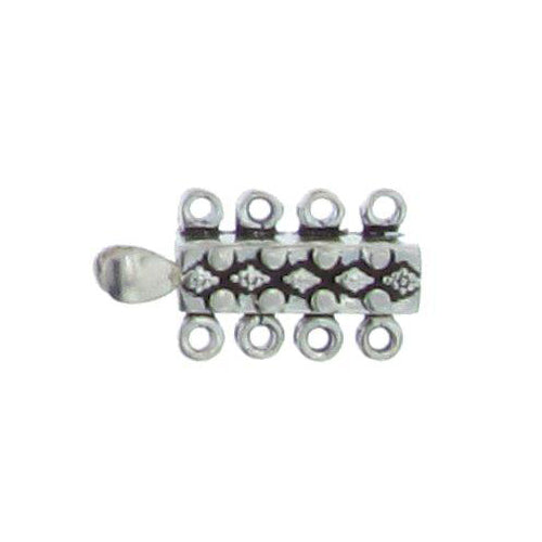 Sterling Silver Oxidized, 13.1mm Width by 4.8mm Length by 24.4mm Height, 4 Strand Rectangle Box Clasp. Quantity Per Pack: 1 Pair.