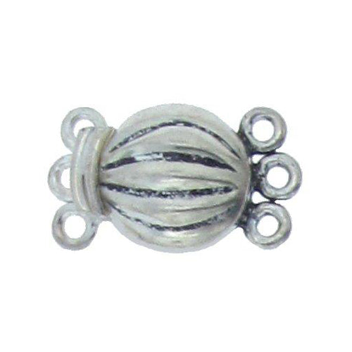 Sterling Silver Oxidized, 22.8mm Width by 8.3mm Length by 13.2mm Height, 3 Strand Round Box Clasp. Quantity Per Pack: 1 Pair.