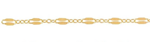 14 kt Gold Filled 2.3mm Width by 5.1mm Length, Dapped Elongated Oval Link Followed by Three of 1.7mm width by 2.1mm length Smaller Oval Links, Long and Short Chain. Price per: 1 Foot.