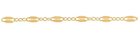 14 kt Gold Filled 2.3mm Width by 5.1mm Length, Dapped Elongated Oval Link Followed by Three of 1.7mm width by 2.1mm length Smaller Oval Links, Long and Short Chain. Price per: 1 Foot.