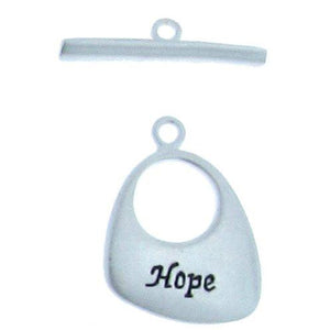 Sterling Silver, 16.5mm Width by 1.9mm Length by 21.2mm Height, Matte "Hope" Fancy Toggle Clasp Ring and 3.6mm Width by 21.2mm Length, Matte Flat Toggle Clasp Bar. Quantity Per Pack: 2 Pairs.