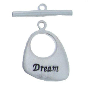 Sterling Silver, 16.5mm Width by 1.9mm Length by 21.2mm Height, Matte "Dream" Fancy Toggle Clasp Ring and 3.6mm Width by 21.2mm Length, Matte Flat Toggle Clasp Bar. Quantity Per Pack: 2 Pairs.