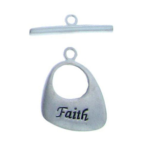 Sterling Silver, 16.5mm Width by 1.9mm Length by 21.2mm Height, Matte "Faith" Fancy Toggle Clasp Ring and 3.6mm Width by 21.2mm Length, Matte Flat Toggle Clasp Bar. Quantity Per Pack: 2 Pairs.