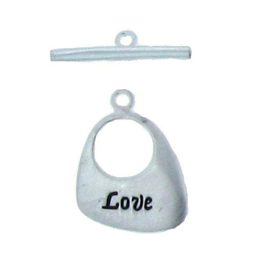 Sterling Silver, 16.5mm Width by 1.9mm Length by 21.2mm Height, Matte "Love" Fancy Toggle Clasp Ring and 3.6mm Width by 21.2mm Length, Matte Flat Toggle Clasp Bar. Quantity Per Pack: 2 Pairs.