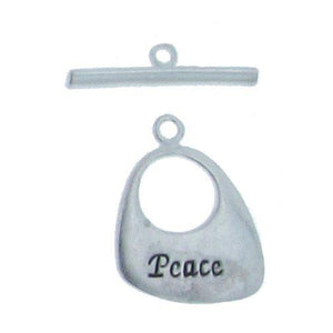 Sterling Silver, 16.5mm Width by 1.9mm Length by 21.2mm Height, Matte "Peace" Fancy Toggle Clasp Ring and 3.6mm Width by 21.2mm Length, Matte Flat Toggle Clasp Bar. Quantity Per Pack: 2 Pairs.