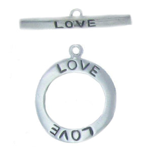 Sterling Silver Oxidized, 21.1mm Width by 1.0mm Length by 24.8mm Height, "Love" Round Toggle Clasp Ring and 4.0mm Width by 28.0mm Length, "Love" Flat Toggle Clasp Bar. Quantity Per Pack: 2 Pairs.