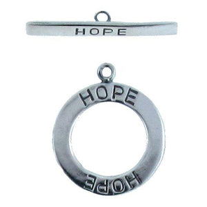 Sterling Silver Oxidized, 21.1mm Width by 1.0mm Length by 24.8mm Height, "Hope" Round Toggle Clasp Ring and 4.0mm Width by 28.0mm Length, "Hope" Flat Toggle Clasp Bar. Quantity Per Pack: 2 Pairs.