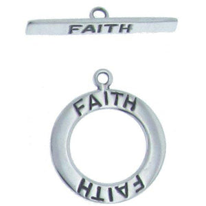 Sterling Silver Oxidized, 21.1mm Width by 1.0mm Length by 24.8mm Height, "Faith" Round Toggle Clasp Ring and 4.0mm Width by 28.0mm Length, "Faith" Flat Toggle Clasp Bar. Quantity Per Pack: 2 Pairs.