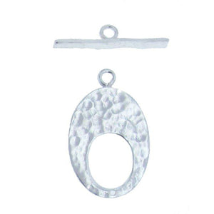 Sterling Silver, 15.7mm Width by 0.7mm Length by 24.9mm Height, Hammered Oval Toggle Clasp Ring and 3.1mm Width by 22.1mm Length, Hammered Flat Toggle Clasp Bar. Quantity Per Pack: 3 Pairs.