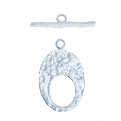 Sterling Silver, 14.2mm Width by 0.9mm Length by 18.3mm Height, Hammered Oval Toggle Clasp Ring and 2.7mm Width by 18.9mm Length, Hammered Rectangle Toggle Clasp Bar. Quantity Per Pack: 4 pairs.