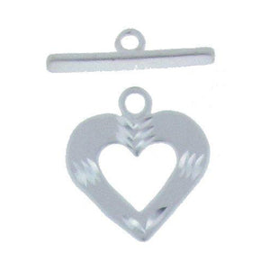 Sterling Silver, 14.2mm Width by 0.9mm Length by 18.3mm Height, Textured Heart Toggle Clasp Ring and 3.1mm Width by 19.4mm Length, Smooth Rectangle Toggle Clasp Bar. Quantity Per Pack: 2 Pairs.