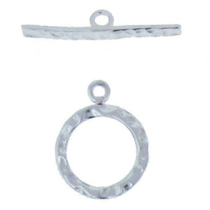 Sterling Silver, 14.2mm Width / Length, Hammered Circle Toggle Clasp Ring, and 2.3mm Width by 23.9mm Length, Hammered Flat Toggle Clasp Bar. Quantity Per Pack: 2 Pairs.