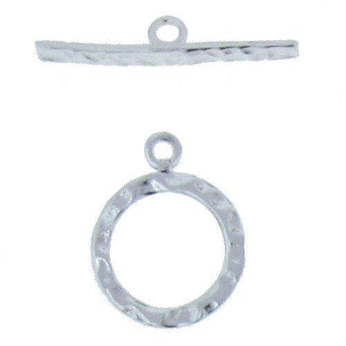 Sterling Silver, 14.2mm Width / Length, Hammered Circle Toggle Clasp Ring, and 2.3mm Width by 23.9mm Length, Hammered Flat Toggle Clasp Bar. Quantity Per Pack: 2 Pairs.