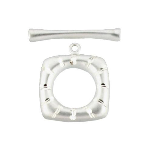 Clasps. Sterling Silver 19.7mm Width / Length, Fancy Square Toggle Clasp Ring with 4.2mm Width by 26.0mm Length, Fancy Toggle Clasp Bar. Quantity Per Pack: 1 Pair.