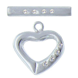 Sterling Silver, 16.5mm Width by 14.4mm Height, Heart Toggle Clasp Ring, with 4 1.5mm Length CZ, and 20.4mm Length, Rectangle Toggle Clasp Bar with 4 1.5mm Length CZ. Quantity Per Pack: 2 Pairs.