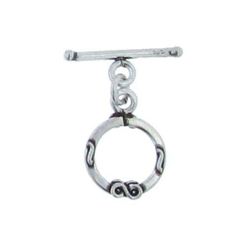 Sterling Silver, 13.8mm Width / Height by 2.5mm Length, Textured Circle Toggle Clasp Ring, and 1.9mm Width by 19.8mm Length, Toggle Clasp Bar. Quantity Per Pack: 1 Pair.