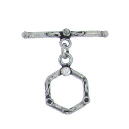 Sterling Silver, 14.7mm Width by 2.9mm Length by 15.2mm Height, Textured Heptagon Toggle Clasp Ring, and 3.8mm Width by 26.3mm Length, Textured Toggle Clasp Bar. Quantity Per Pack: 1 Pair.