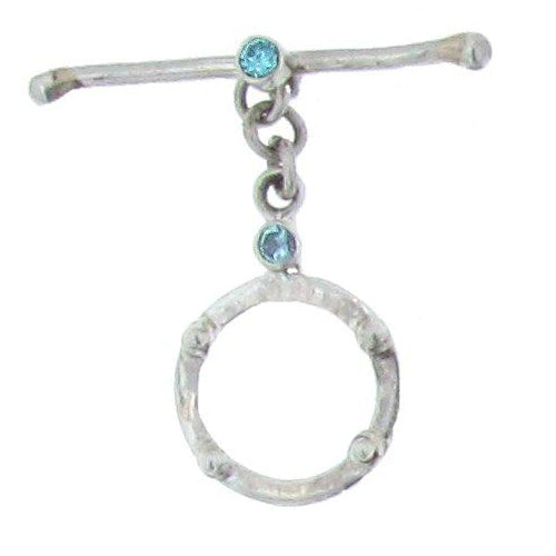 Sterling Silver, 16.9mm Width by 25.0mm Length, Beaded Toggle Clasp Ring with Aquamarine and 4.8mm Width by 34.0mm Length, Fancy Toggle Clasp Bar with Aquamarine. Quantity Per Pack: 1 Pair.