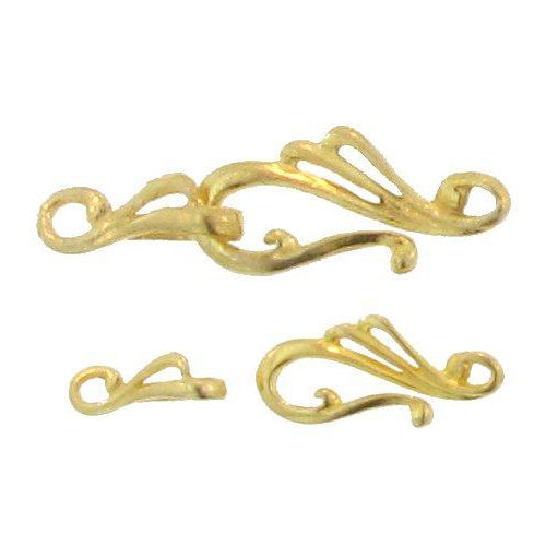 Sterling Silver Gold Plated, 5.0mm Width by 16.3mm Height, Fancy Eye Clasp with 10.8mm Width by 24.0mm Height, Fancy Hook, Fancy Hook & Eye Clasp. Quantity Per Pack: 2 Pairs.