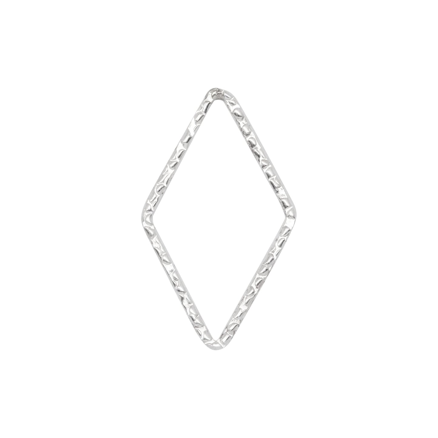 Connectors. Sterling Silver 12.6mm Width by 21.7mm Length, Handmade Hammered Diamond Shaped Connector. Quantity Per Pack: 2 Pieces.