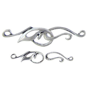 Sterling Silver, 11.1mm Width by 1.4mm Length by 16.5mm Height, Flat Eye Clasp with 12.8mm Width by 1.4mm Length by 21.9mm Height, Flat Hook, Fancy Hook & Eye Clasp. Quantity Per Pack: 2 Pairs.