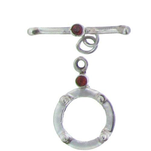 Sterling Silver, 16.9mm Width by 25.0mm Length by 3.6mm Thickness, Beaded Toggle Clasp Ring with 2.5mm Garnet. Quantity Per Pack: 1 Piece.