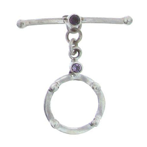 Sterling Silver, 16.9mm Width by 25.0mm Length, Beaded Toggle Clasp Ring with Amethyst Stone and 4.8mm Width by 34.0mm Length, Fancy Toggle Clasp Bar with Amethyst Stone. Quantity Per Pack: 1 Pair.