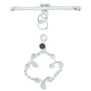 Sterling Silver, 18.0mm Width by 29.0mm Length by 4.0mm Thickness, Fancy Toggle Clasp Ring with 3.0mm Garnet and 4.5mm Width by 35.1mm Length, Fancy Toggle Clasp Bar. Quantity Per Pack: 1 Pair.