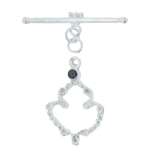 Sterling Silver, 18.0mm Width by 29.0mm Length by 4.0mm Thickness, Fancy Toggle Clasp Ring with 3.0mm Tanzanite and 4.5mm Width by 35.1mm Length, Fancy Toggle Clasp Bar. Quantity Per Pack: 1 Pair.