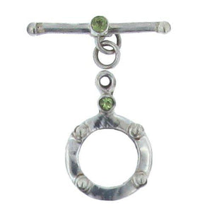 Sterling Silver, 16.9mm Width by 25.0mm Length by 3.6mm Thickness, Beaded Toggle Clasp Ring with 2.5mm Peridot. Quantity Per Pack: 1 Piece.