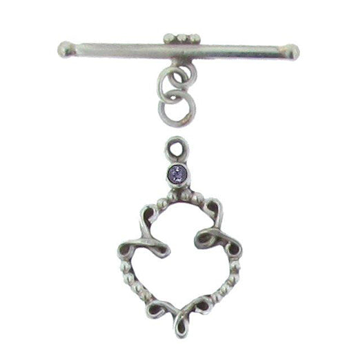 Sterling Silver Oxidized, 18.0mm Width by 29.0mm Length by 4.0mm Thickness, Fancy Toggle Clasp Ring with 3.0mm Tanzanite and 4.5mm Width by 35.1mm Length, Fancy Toggle Clasp Bar. Quantity Per Pack: 1 Pair.