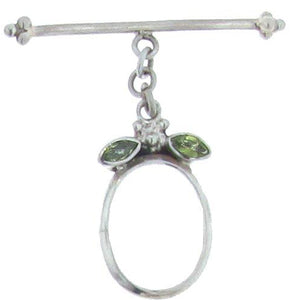 Sterling Silver, 17.0mm Width by 30.2mm Length by 4.1mm Thickness, Fancy Oval Toggle Clasp Ring with Two 6.5mm Peridot and 4.1mm Width by 42.3mm Length, Toggle Clasp Bar. Quantity Per Pack: 1 Pair.