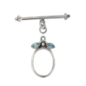 Sterling Silver, 16.5mm Width by 28.9mm Length, Fancy Toggle Clasp Ring with Two 6.7mm Aquamarine Stones and 4.5mm Width by 36.4mm Length, Fancy Toggle Clasp Bar. Quantity Per Pack: 1 Pair.