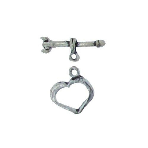 Sterling Silver Oxidized, 12.2mm Width by 2.0mm Length by 12.6mm Height, Heart Toggle Clasp Ring and 2.8mm Width by 17.7mm Length, Arrow Toggle Clasp Bar. Quantity Per Pack: 4 Pairs.