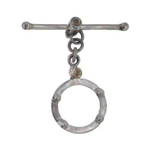 Sterling Silver, 16.9mm Width by 25.0mm Length, Beaded Toggle Clasp Ring with Smoky Quartz and 4.8mm Width by 34.0mm Length, Fancy Toggle Clasp Bar with Smoky Quartz. Quantity Per Pack: 1 Pair.