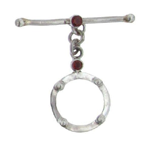 Sterling Silver, 16.9mm Width by 25.0mm Length, Beaded Toggle Clasp Ring with Garnet and 4.8mm Width by 34.0mm Length, Fancy Toggle Clasp Bar with Garnet. Quantity Per Pack: 1 Pair.