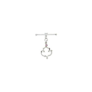 Sterling Silver, 17.9mm Width by 27.9mm Length by 3.9mm Thickness, Fancy Toggle Clasp Ring with 3.9mm Rose Quartz and 5.0mm Width by 33.9mm Length, Fancy Toggle Clasp Bar. Quantity Per Pack: 1 Pair.