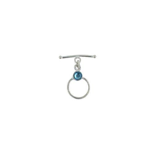 Sterling Silver, 13.1mm Width by 19.7mm Length by 4.8mm Thickness, Fancy Toggle Clasp Ring with 5.3mm Aquamarine and 2.3mm Width by 22.9mm Length, Fancy Toggle Clasp Bar. Quantity Per Pack: 1 Pair.