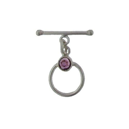 Sterling Silver, 13.1mm Width by 19.7mm Length by 4.8mm Thickness, Fancy Toggle Clasp Ring with 5.3mm Amethyst and 2.3mm Width by 22.9mm Length, Fancy Toggle Clasp Bar. Quantity Per Pack: 1 Pair.