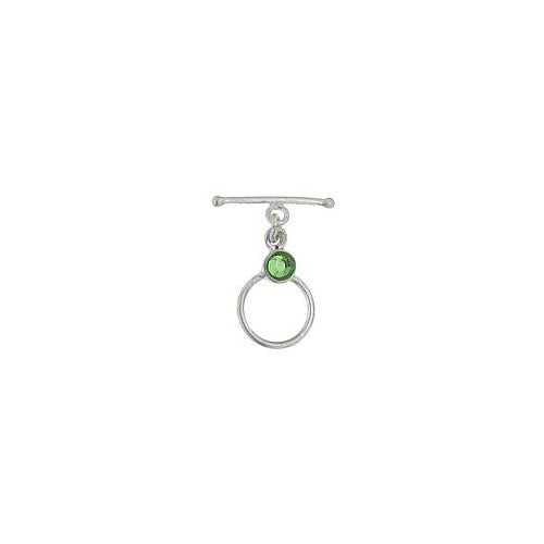 Sterling Silver, 12.4mm Width by 19.3mm Length by 4.6mm Thickness, Fancy Toggle Clasp Ring with 5.3mm Light Peridot and 2.0mm Width by 20.0mm Length, Fancy Toggle Clasp Bar. Quantity Per Pack: 1 Pair.