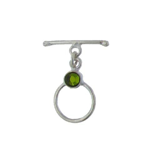 Sterling Silver, 12.4mm Width by 19.3mm Length by 4.6mm Thickness, Fancy Toggle Clasp Ring with 5.3mm Peridot and 2.0mm Width by 20.0mm Length, Fancy Toggle Clasp Bar. Quantity Per Pack: 1 Pair.