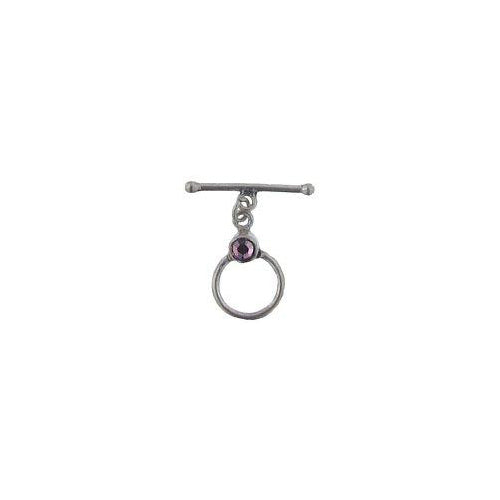 Sterling Silver, 12.4mm Width by 19.3mm Length by 4.6mm Thickness, Fancy Toggle Clasp Ring with 5.3mm Light Amethyst and 2.0mm Width by 20.0mm Length, Toggle Clasp Bar. Quantity Per Pack: 1 Pair.