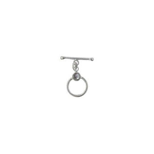 Sterling Silver, 12.4mm Width by 19.3mm Length by 4.6mm Thickness, Fancy Toggle Clasp Ring with 5.3mm Quartz and 2.0mm Width by 20.0mm Length, Fancy Toggle Clasp Bar. Quantity Per Pack: 1 Pair.