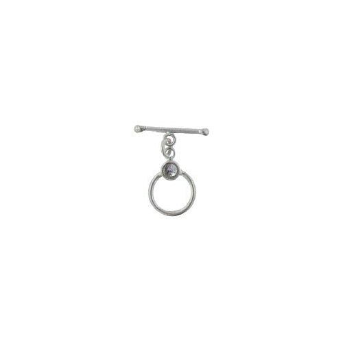 Sterling Silver, 12.4mm Width by 19.3mm Length by 4.6mm Thickness, Fancy Toggle Clasp Ring with 5.3mm Quartz and 2.0mm Width by 20.0mm Length, Fancy Toggle Clasp Bar. Quantity Per Pack: 1 Pair.