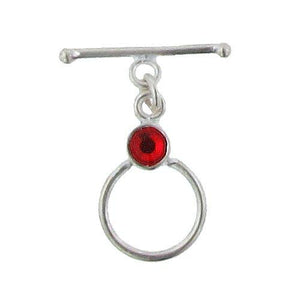 Sterling Silver, 12.4mm Width by 19.3mm Length by 4.6mm Thickness, Fancy Toggle Clasp Ring with 5.3mm Ruby and 2.0mm Width by 20.0mm Length, Fancy Toggle Clasp Bar. Quantity Per Pack: 1 Pair.