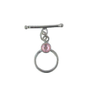 Sterling Silver, 12.4mm Width by 19.3mm Length by 4.6mm Thickness, Fancy Toggle Clasp Ring with 5.3mm Rose Quartz and 2.0mm Width by 20.0mm Length, Fancy Toggle Clasp Bar. Quantity Per Pack: 1 Pair.