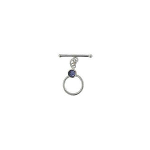 Sterling Silver, 12.4mm Width by 19.3mm Length by 4.6mm Thickness, Fancy Toggle Clasp Ring with 5.3mm Amethyst and 2.0mm Width by 20.0mm Length, Toggle Clasp Bar. Quantity Per Pack: 1 Pair.