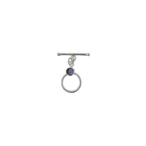 Sterling Silver, 12.4mm Width by 19.3mm Length by 4.6mm Thickness, Fancy Toggle Clasp Ring with 5.3mm Amethyst and 2.0mm Width by 20.0mm Length, Toggle Clasp Bar. Quantity Per Pack: 1 Pair.