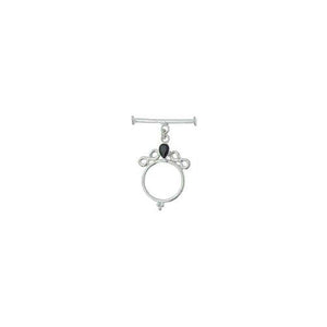 Sterling Silver, 21.3mm Width by 31.7mm Length by 4.8mm Thickness, Fancy Toggle Clasp Ring with 6.4mm Onyx and 4.0mm Width by 26.3mm Length, Fancy Toggle Clasp Bar. Quantity Per Pack: 1 Pair.